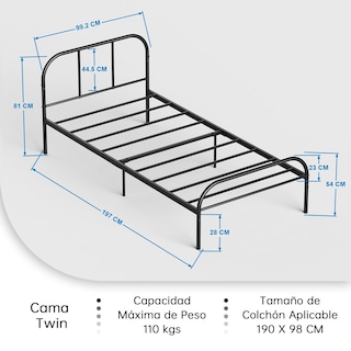 Foto 2 | Cama Furniturer Milo Negro 197 X 99.2 X 81 Cm