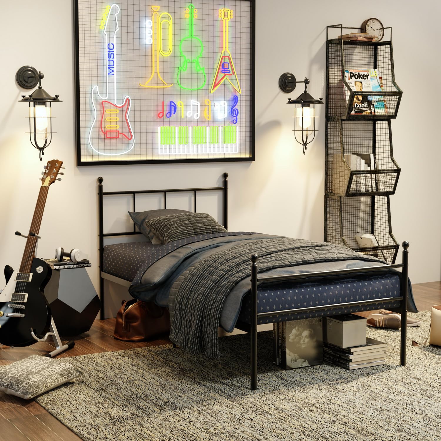 Cama Furniturer Lovisa Negro 198 X 98.5 X 96 Cm