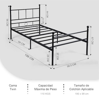 Foto 2 | Cama Furniturer Lovisa Negro 198 X 98.5 X 96 Cm