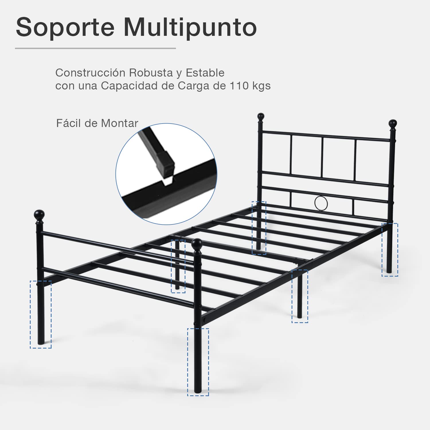 Foto 8 pulgar | Cama Furniturer Lovisa Negro 198 X 98.5 X 96 Cm