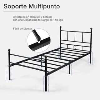 Foto 7 | Cama Furniturer Lovisa Negro 198 X 98.5 X 96 Cm