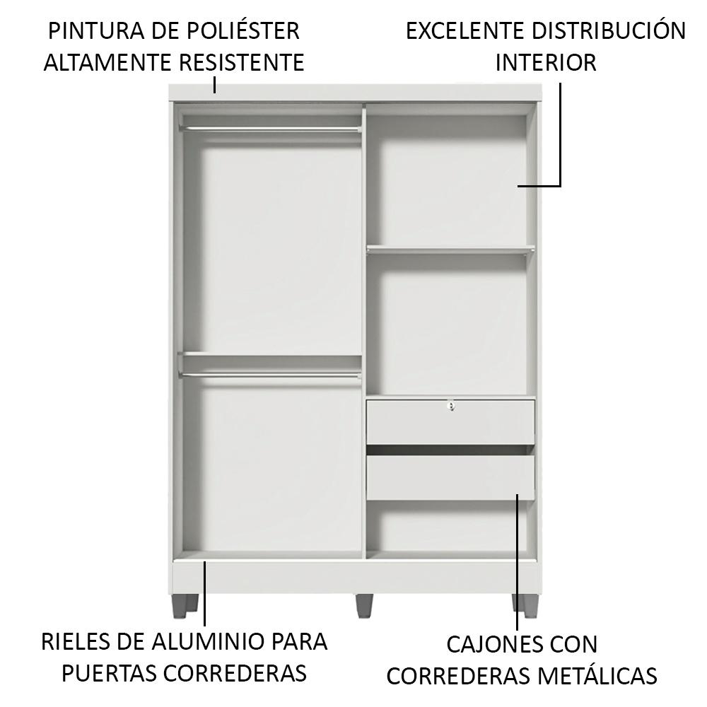 Foto 4 | Clóset Madesa 104409A1ECP color Blanco 2 Puertas Corredizas 1 con Espejo