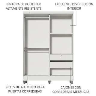 Foto 4 | Clóset Madesa 104409A1ECP color Blanco 2 Puertas Corredizas 1 con Espejo
