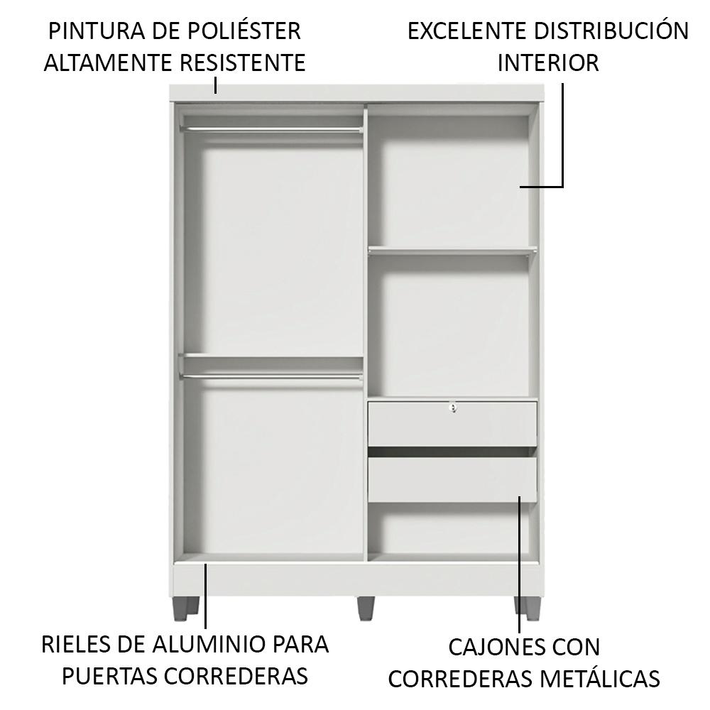 Foto 5 pulgar | Clóset Madesa Blanco 2 Puertas Corredizas con Espejo