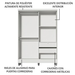 Foto 4 | Clóset Luke Madesa 2 Puertas Corredizas Madera con Pies Blanco