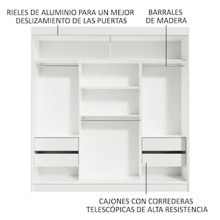 Foto 5 | Ropero Doble Madesa Reno 3 Puertas Corredera con Espejo Blanco