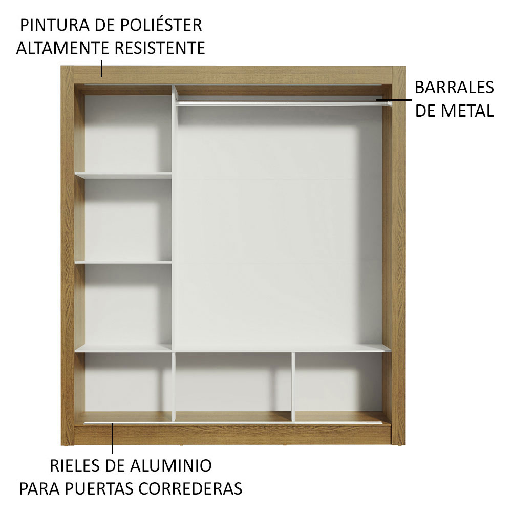 Foto 4 | Clóset Doble Madesa Mónaco 10936E1E Blanco con Marrón 3 Puertas Corredizas/ 1 con Espejo