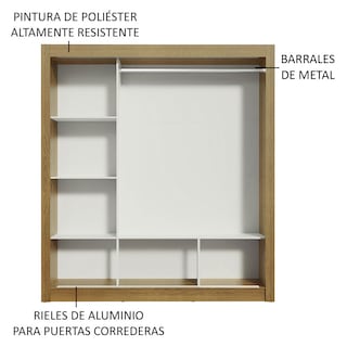 Foto 4 | Clóset Doble Madesa Mónaco 10936E1E Blanco con Marrón 3 Puertas Corredizas/ 1 con Espejo