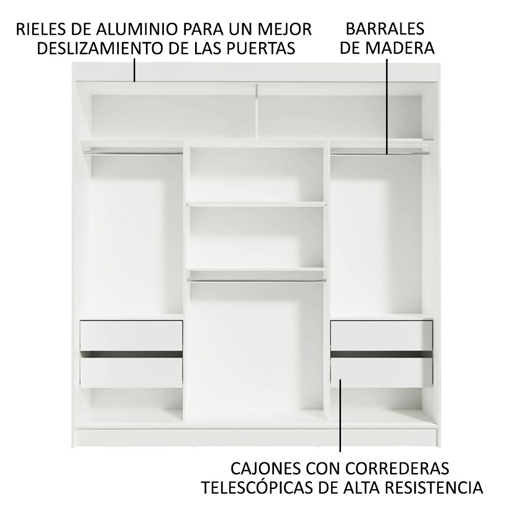 Foto 4 | Ropero Reno Madesa 3 Puertas Corredizas 2 con Espejo Blanco/Marrón