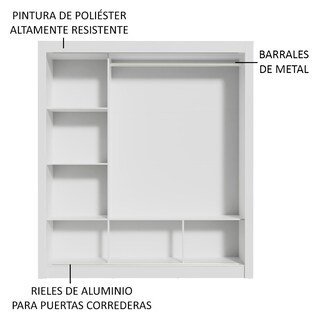 Foto 5 | Ropero Madesa Mónaco con 3 Puertas Correderas y Espejo color Blanco