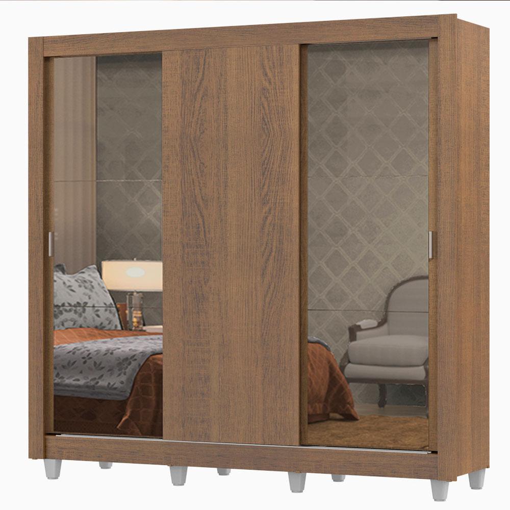 Ropero Madesa Lyon Plus 3 Puertas Corredizas Con Espejos 4 Cajones Con Pies Marrón
