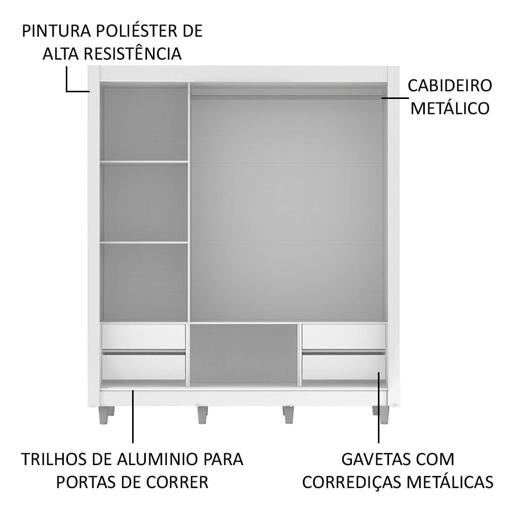 Foto 6 pulgar | Ropero Madesa Lyon Plus 3 Puertas Corredizas con Espejos 4 Cajones con Pies Blanco