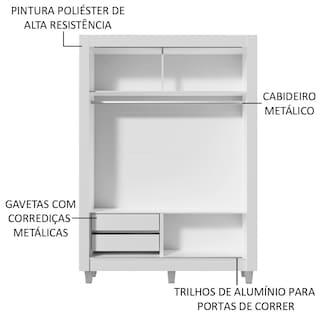 Foto 5 | Ropero 2 Puertas Corredizas con Espejo 2 Cajones Madesa Blanco