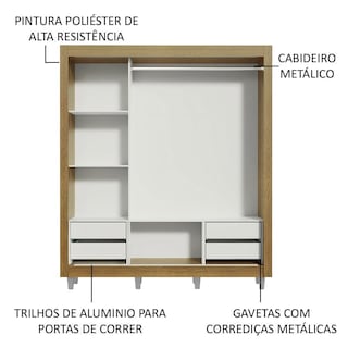 Foto 5 | Closet Madesa Lyon Plus con Patas 3 Puertas Corredizas 1 Espejo y 4 Cajones