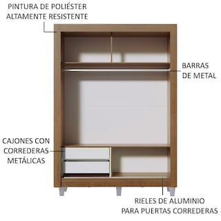 Foto 5 | Ropero Madesa Dallas 2 Puertas Corredizas 2 Cajones Con Pies