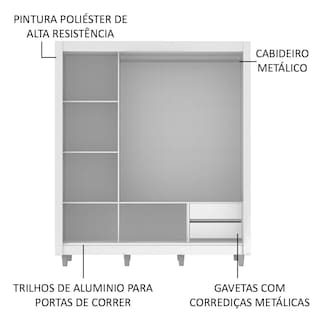 Foto 5 | Ropero Madesa Lyon 3 Puertas Corredizas con Espejo 2 Cajones Blanco