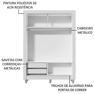 Foto 5 | Closet Madesa Dallas con Patas 2 Puertas Corredizas 1 Espejo 2 Cajones