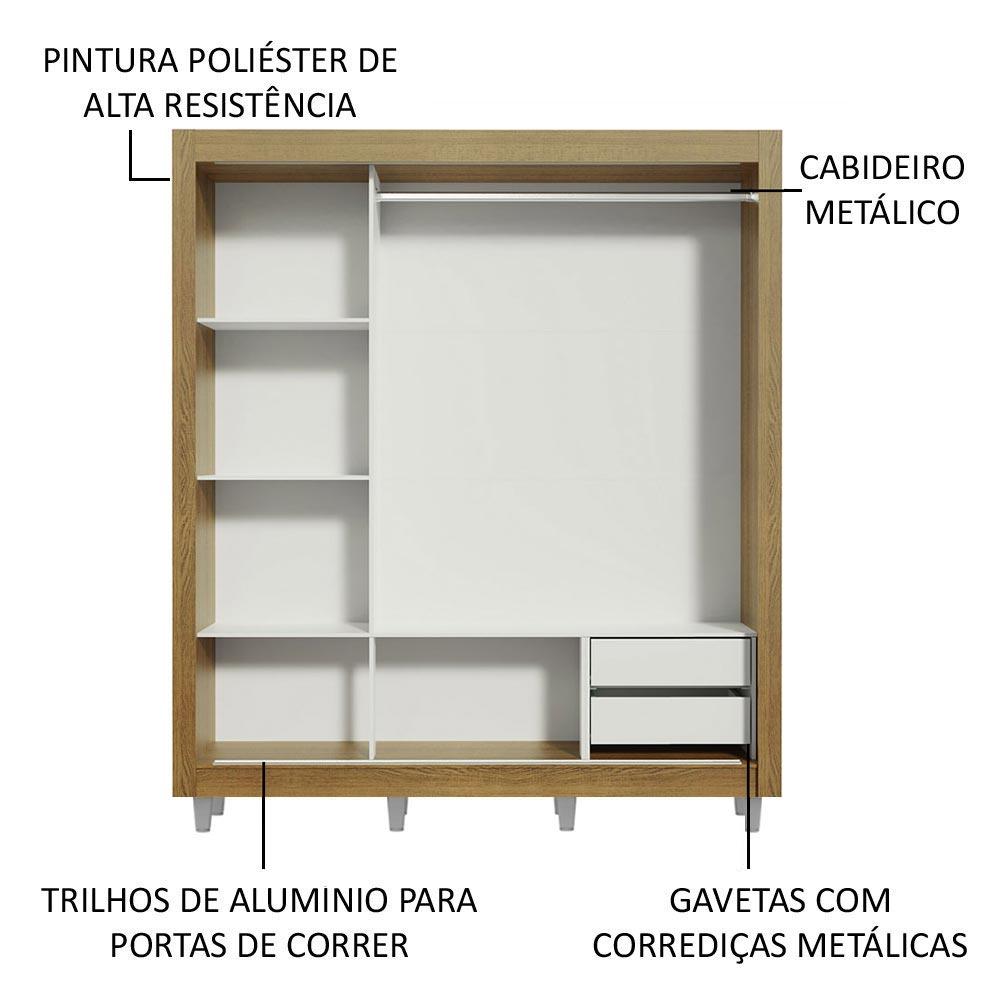 Foto 6 pulgar | Closet Madesa Lyon con Patas 3 Puertas Corredizas 1 Espejo 2 Cajones