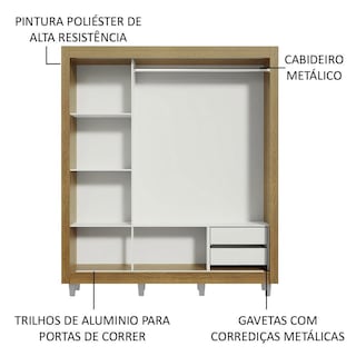Foto 5 | Closet Madesa Lyon con Patas 3 Puertas Corredizas 2 Cajones