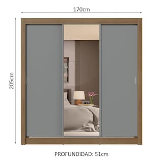 Foto 3 | Ropero Closet Madesa 3 Puertas 1 Espejo Mg 02
