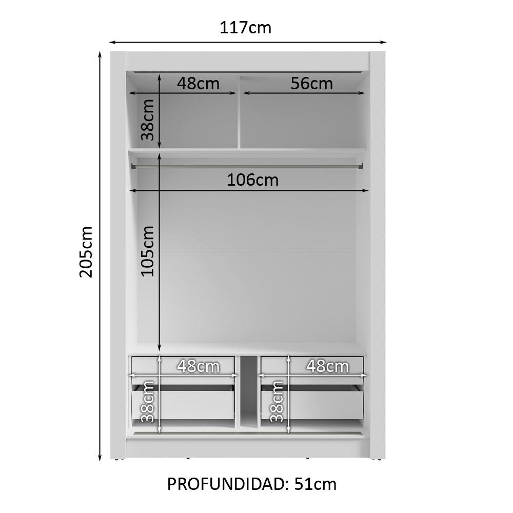 Foto 5 pulgar | Ropero Closet Madesa Vivare Plus 2 Puertas 1 Espejo Bm