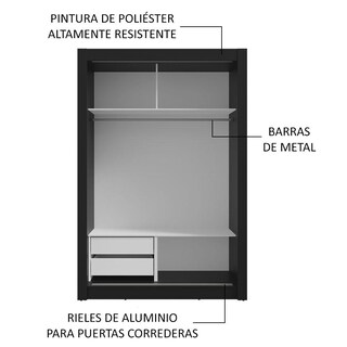 Foto 6 | Ropero Closet Madesa Vivare 2 Puertas 1 Espejo Nm
