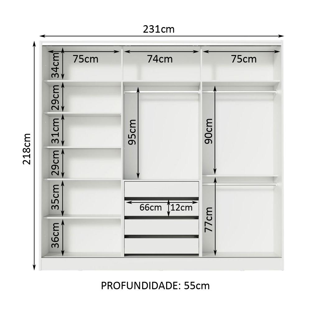 Foto 6 | Ropero Closet Madesa Royale 3 Puertas 1 Espejo Blanc
