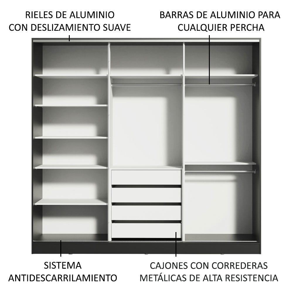 Foto 6 pulgar | Ropero Closet Madesa Royale 3 Puertas Negro