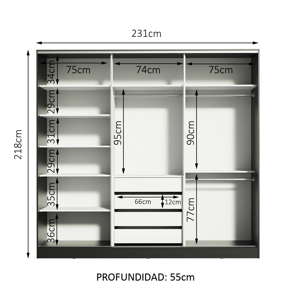 Foto 6 | Ropero Closet Madesa Royale 3 Puertas Negro
