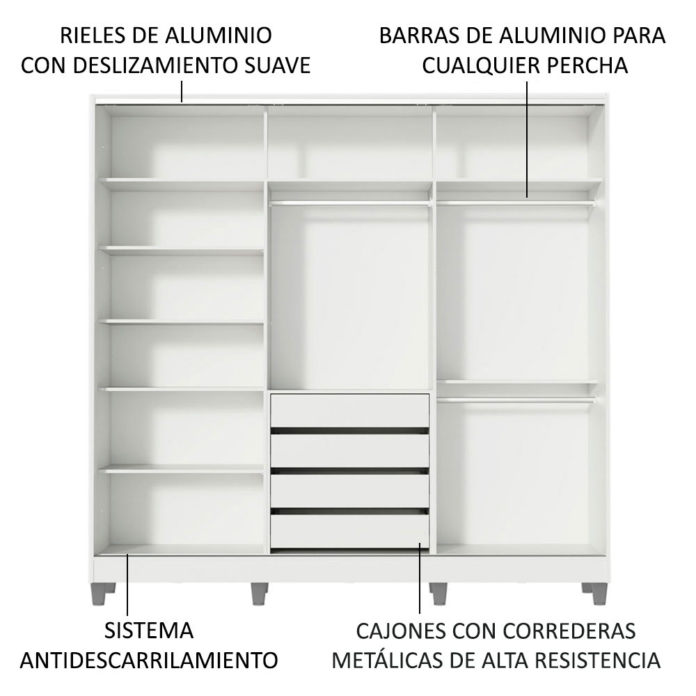 Foto 5 | Ropero Closet Madesa Royale 3 Puertas 1 Espejo B/m Cp