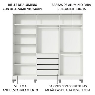Foto 5 | Ropero Closet Madesa Royale 3 Puertas 1 Espejo B/m Cp