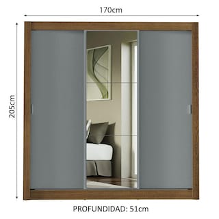Foto 3 | Ropero Closet Madesa Mônaco 3 Puertas 1 Espejo Mg