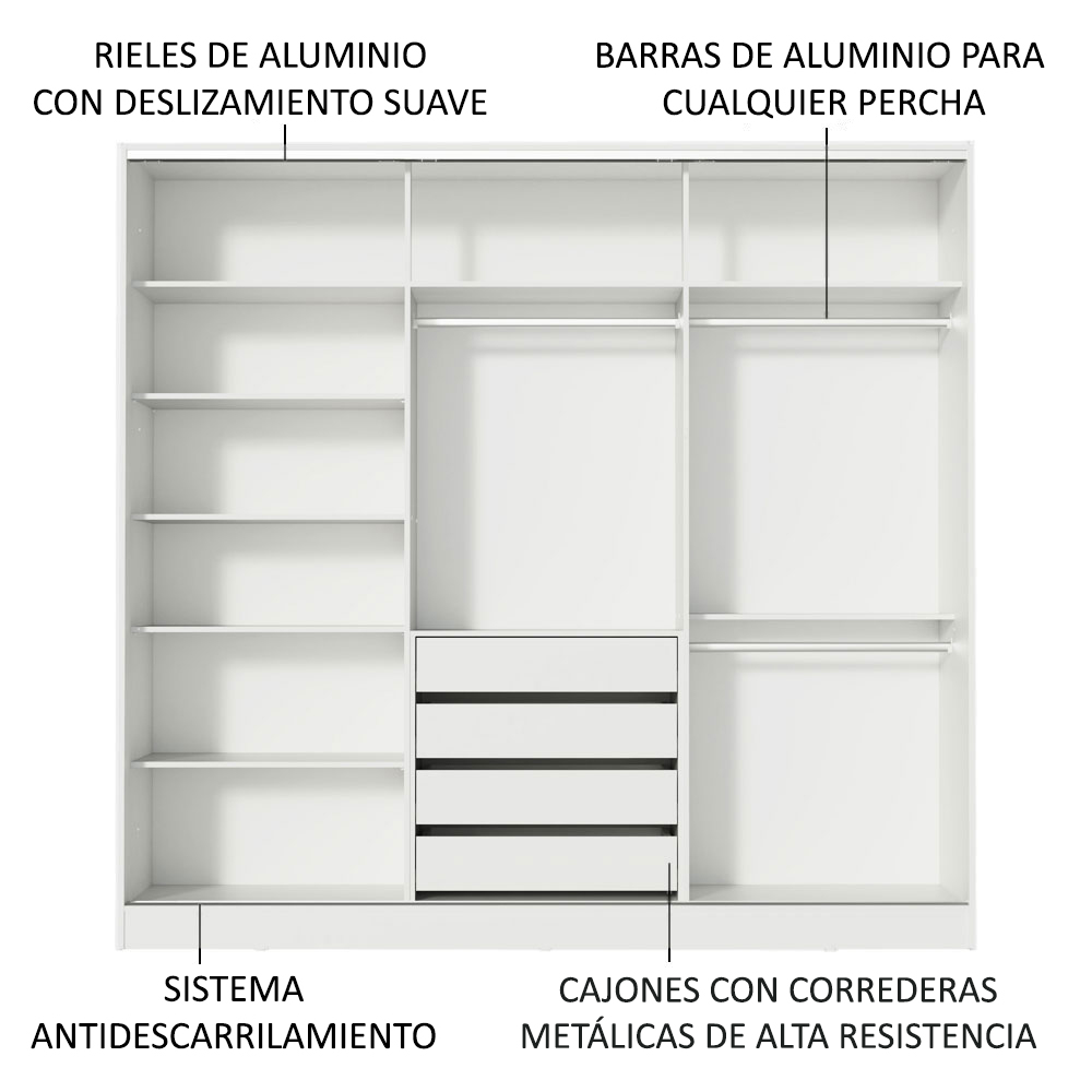 Foto 6 pulgar | Ropero Closet Madesa Royale 3 Puertas 1 Espejo