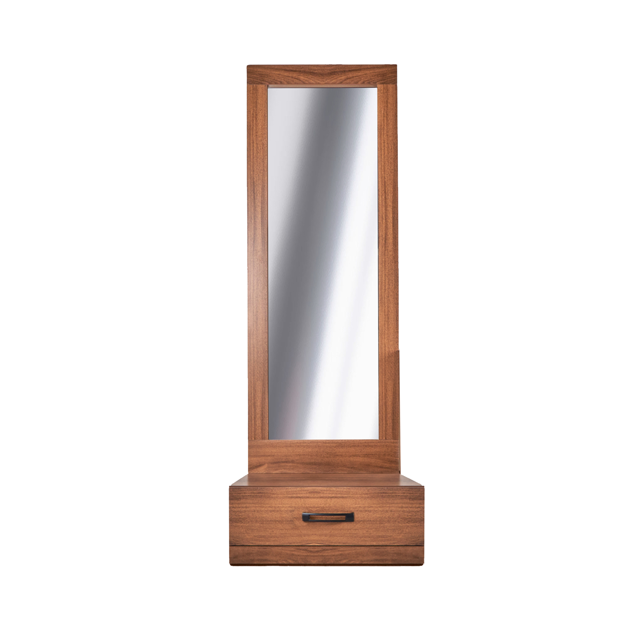 Espejo De Cuerpo Completo / De Pie Con 1 Cajón Color Nogal - Madera Mdf