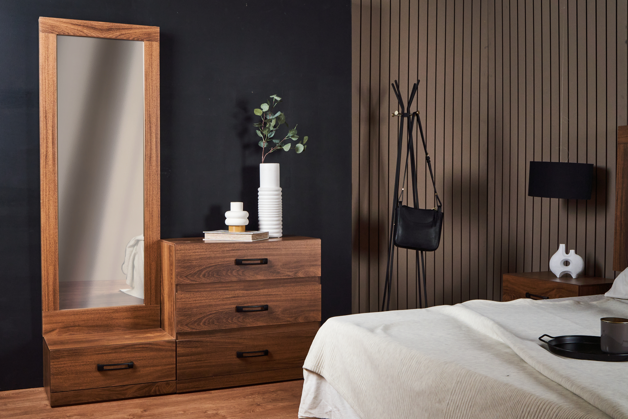 Foto 3 | Espejo De Cuerpo Completo / De Pie Con 1 Cajón Color Nogal - Madera Mdf