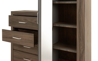 Foto 3 | Cómoda - Cajonera Con 4 Cajones Y Ropero Con Espejo Interno Color Gris - Madera Industrializada
