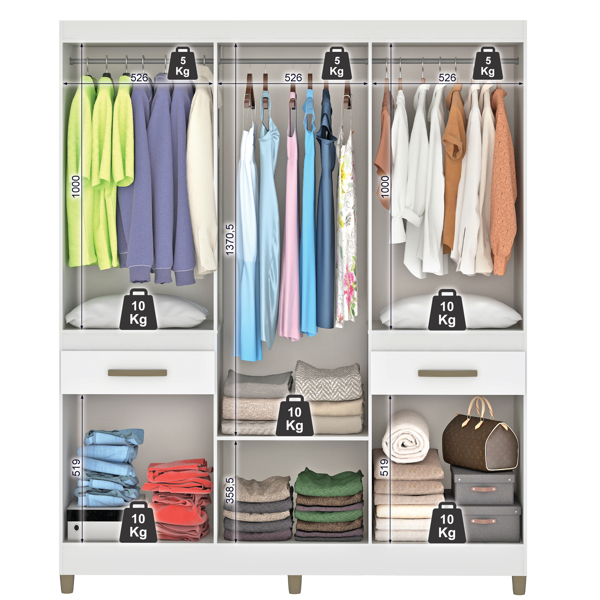 Foto 4 pulgar | Ropero Armario Darady Blanco Rp1820-br 8 Puertas 2 Cajones