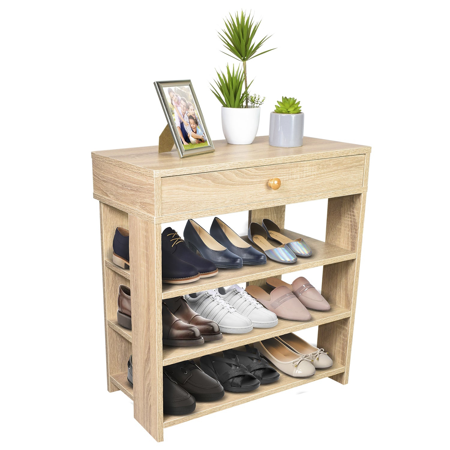 Zapatero Top Living Hiroshima Con Cajón Minimalista Estilo Madera Roble