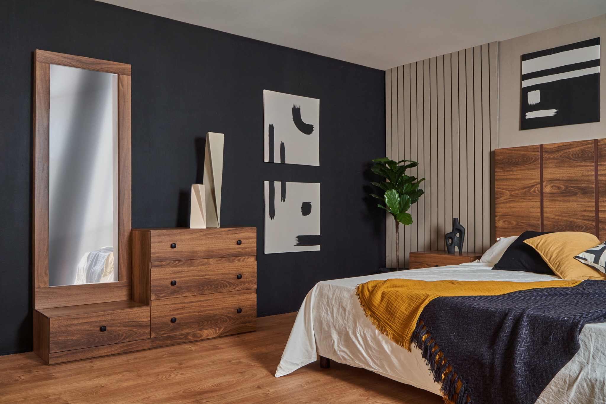 Foto 3 | Espejo De Cuerpo Completo / De Pie Con 1 Cajón Color Nogal - Madera Mdf
