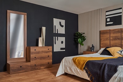 Foto 3 | Espejo De Cuerpo Completo / De Pie Con 1 Cajón Color Nogal - Madera Mdf