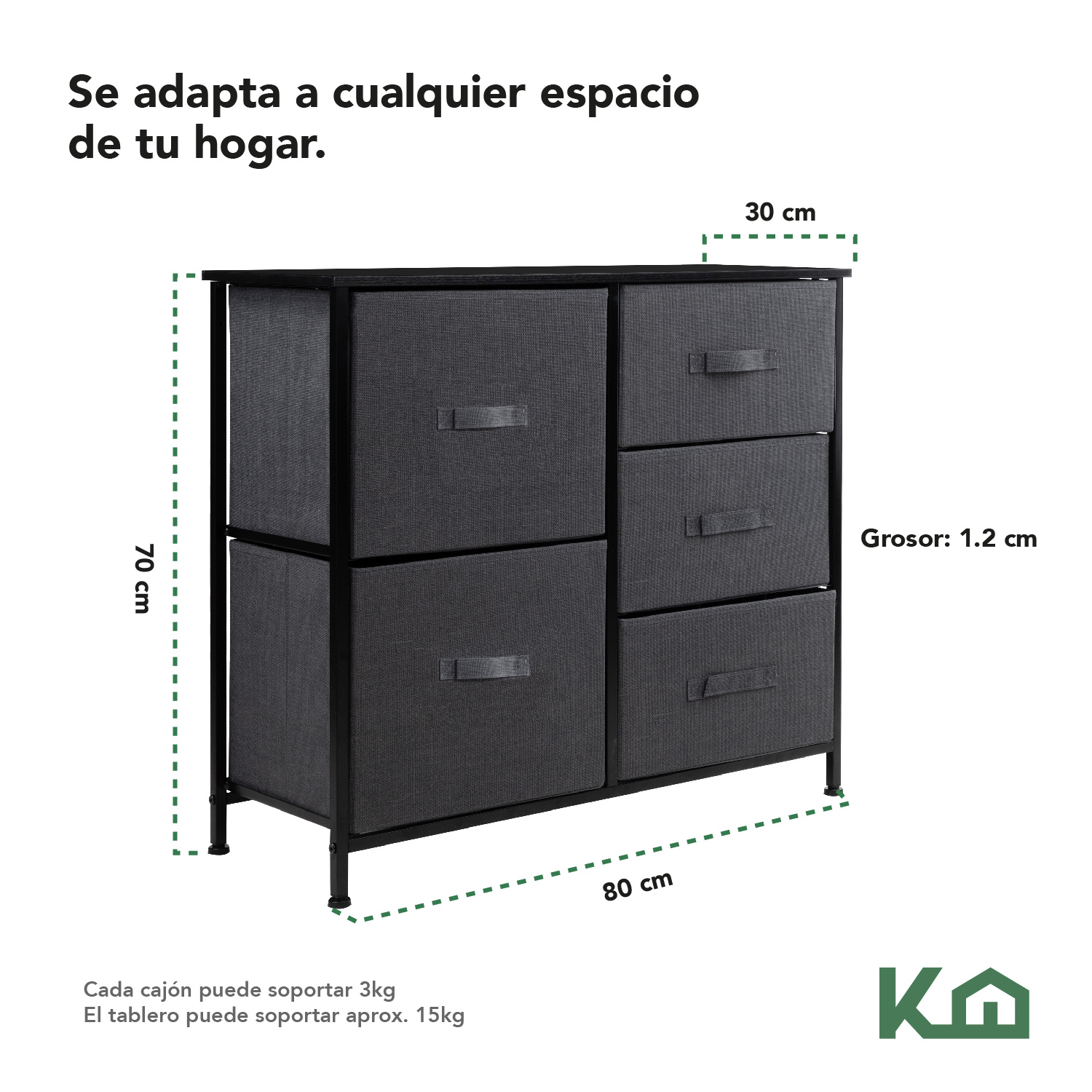 Foto 6 pulgar | Cajonera 5 Cajones KingsHouse Mueble Organizador De Tela Madera color Gris