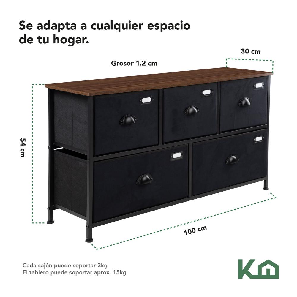 Foto 6 pulgar | Cajonera de 5 Cajones KingsHouse Mueble Organizador de Tela Negro