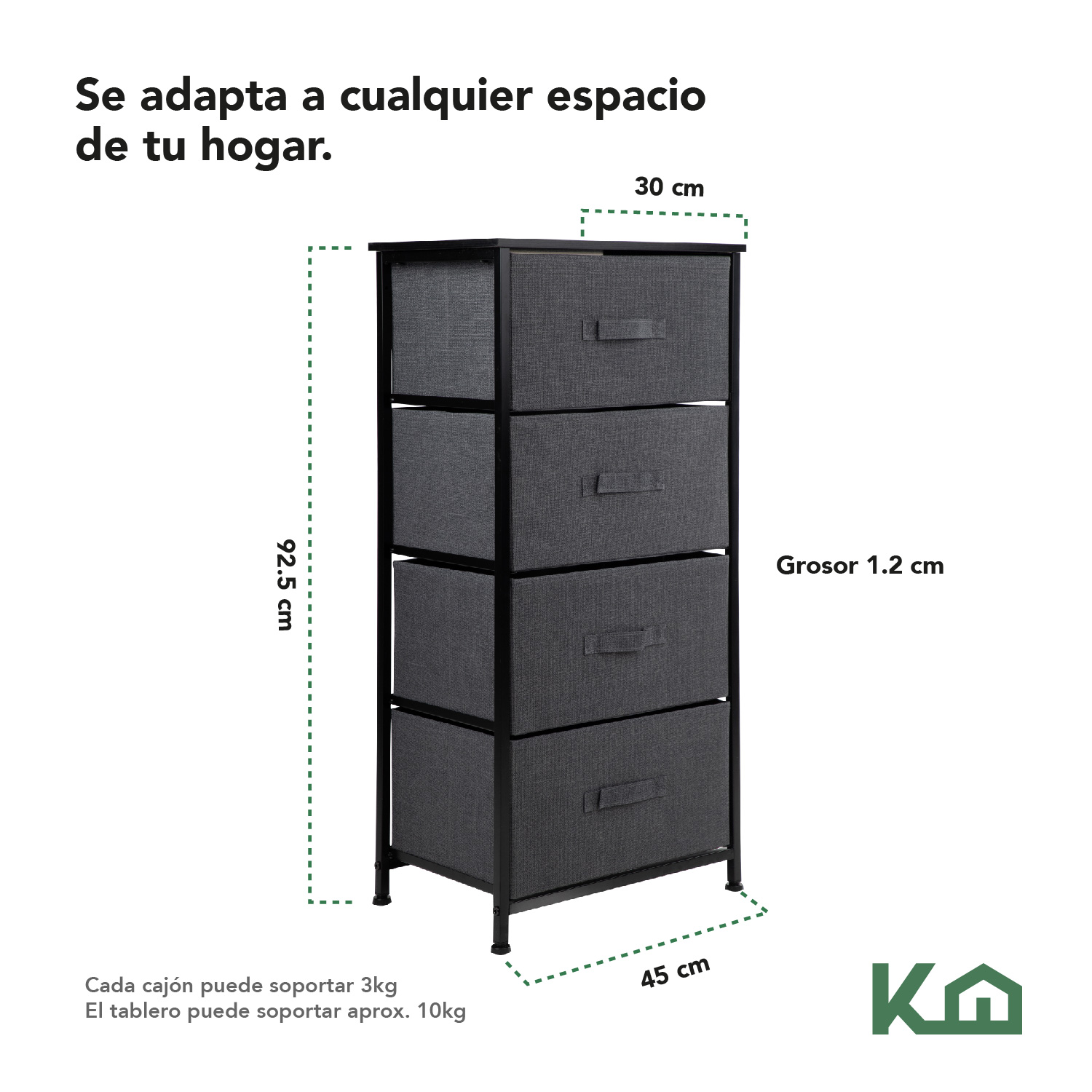 Foto 6 pulgar | Cajonera De 4 Cajones KingsHouse Mueble Organizador Tela color Gris