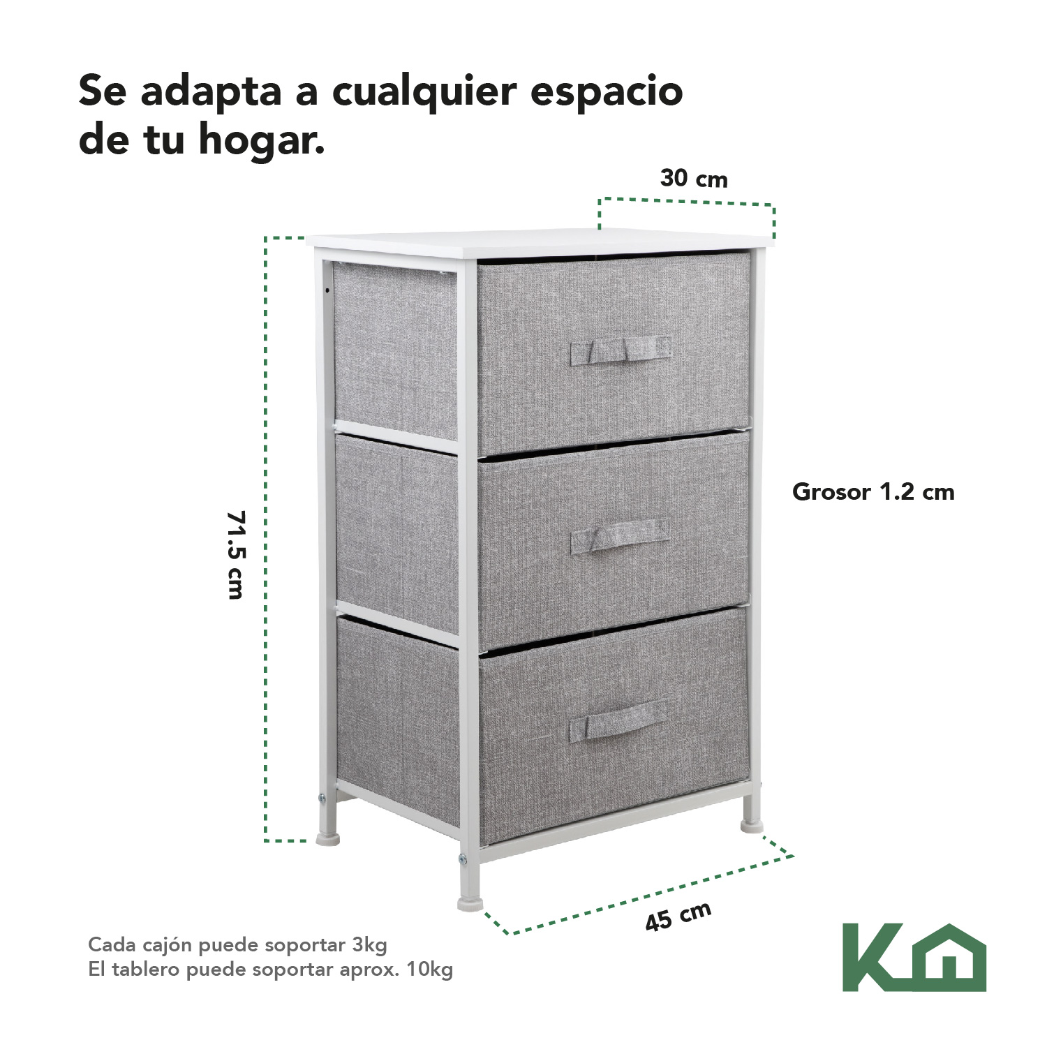 Foto 6 pulgar | Cajonera De 3 Cajones KingsHouse Mueble Organizador Tela color Gris