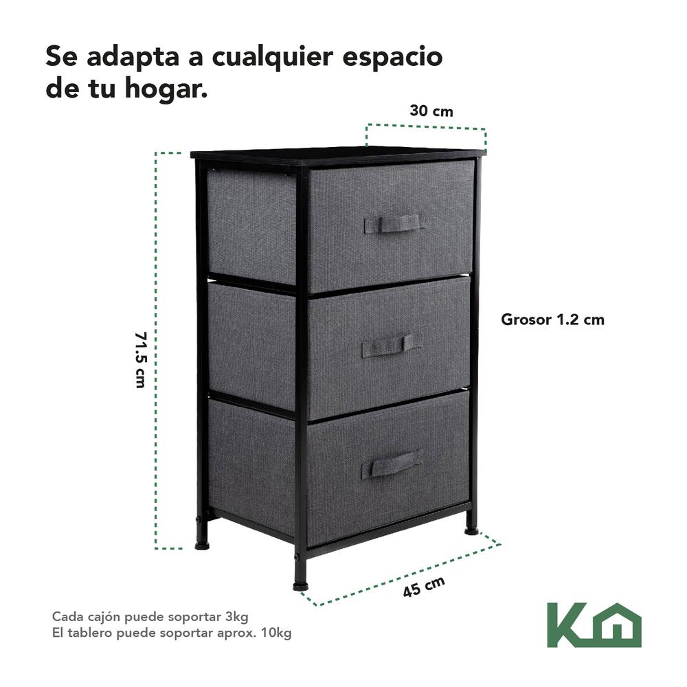 Foto 6 pulgar | Cajonera De 3 Cajones KingsHouse Mueble Organizador Tela color Gris