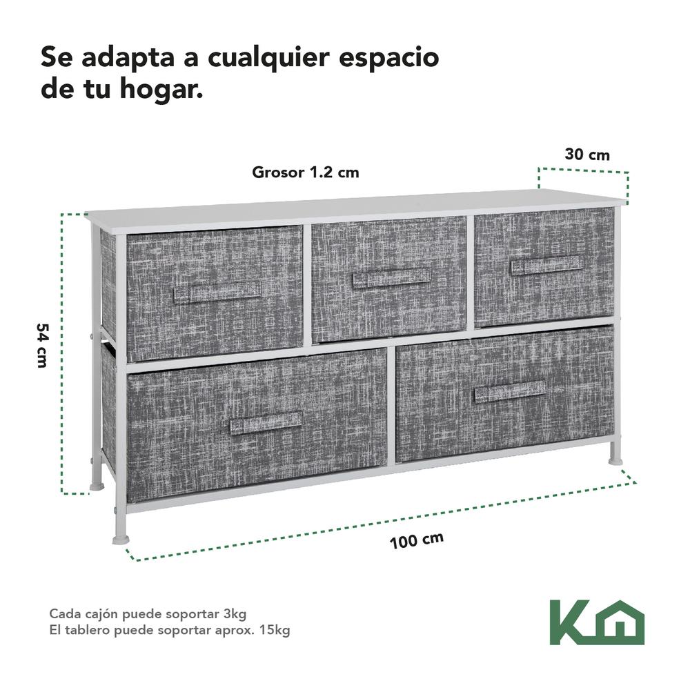 Foto 6 pulgar | Cajonera de 5 Cajones KingsHouse Mueble Organizador Tela Gris