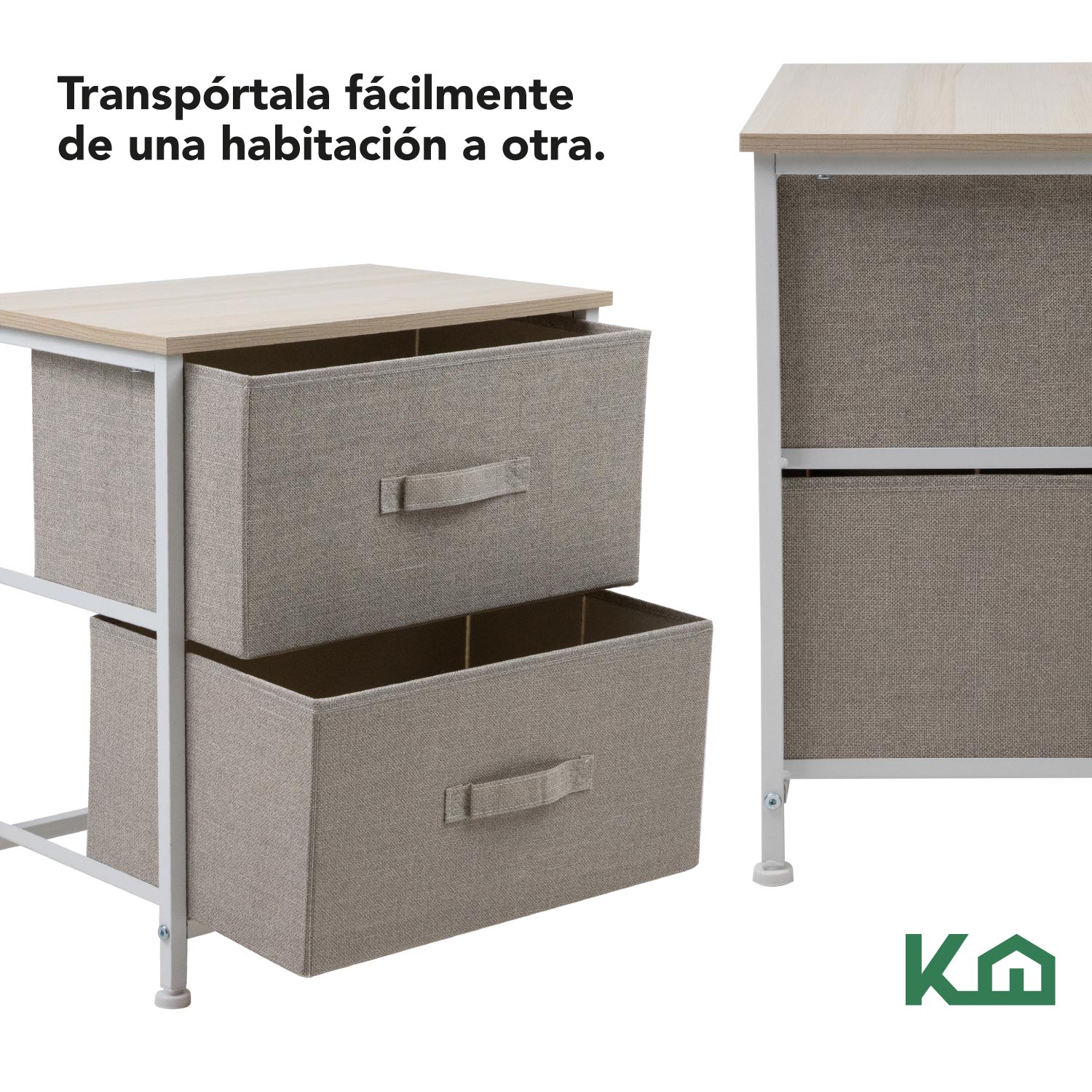 Foto 6 pulgar | Cajonera KingsHouse KINGCHEST2 color Beige con 2 Cajones Buro Mueble de Tela Madera