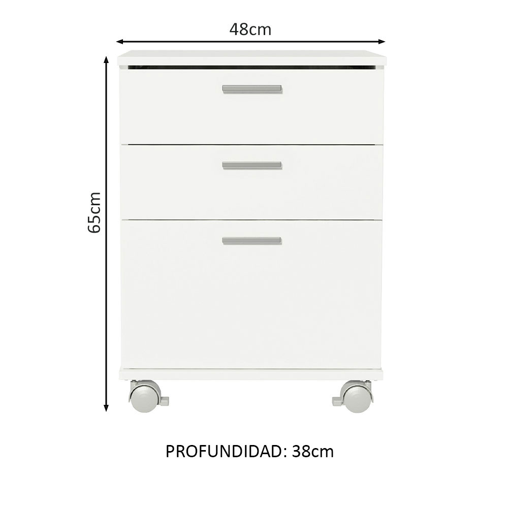 Foto 4 pulgar | Cajón Organizador De Oficina Madesa 3 Cajones con Ruedas color Blanco