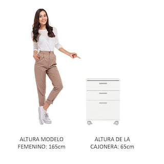 Foto 4 | Cajón Organizador De Oficina Madesa 3 Cajones con Ruedas color Blanco