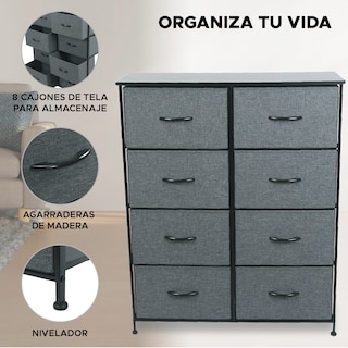Foto 2 | Cómoda De Tela Con 8 Cajones - Gris